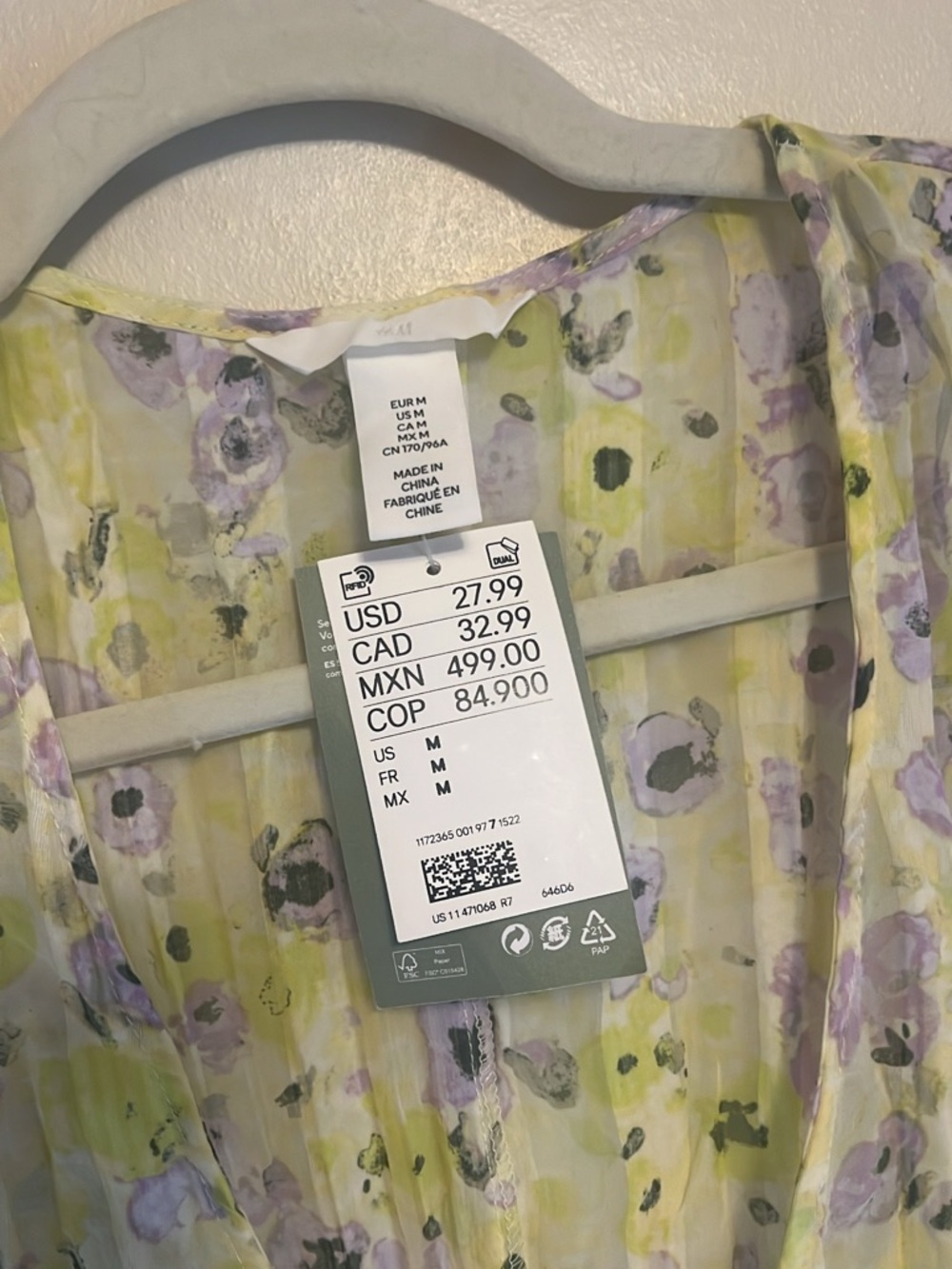 H&M Yellow Floral Sheer Tie-Front Plisse Blouse - Picture 4 of 6